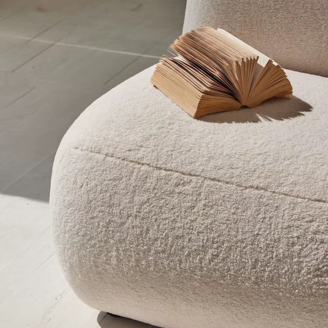 Elyndra, Luxe Oversized Sofa Lounge Chair in Creamy White Boucle, 33”L x 40”W x 30”H