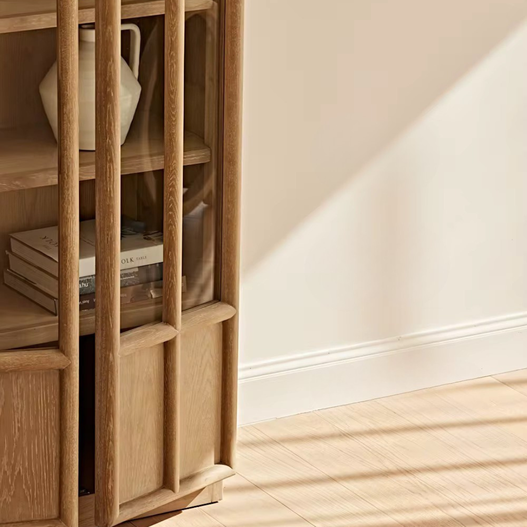 Oakmere, Oak Display Cabinet in Finished in a Warm Ash Finish, 32”L x 16”W x 71”H