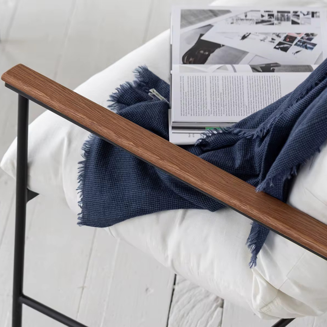 Vera, Steel & Leather Oversized Lounge Chair in White, 33”L x 41”W x 34”H