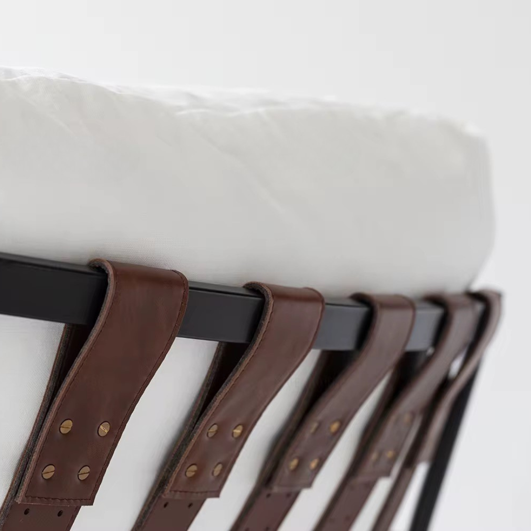 Vera, Steel & Leather Oversized Lounge Chair in White, 33”L x 41”W x 34”H