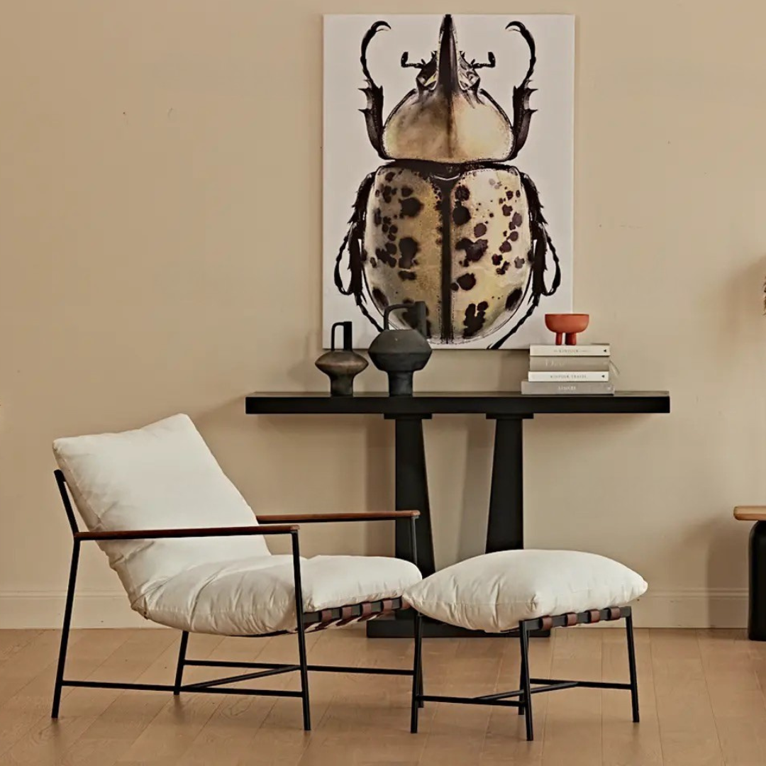 Vera, Steel & Leather Oversized Lounge Chair in White, 33”L x 41”W x 34”H