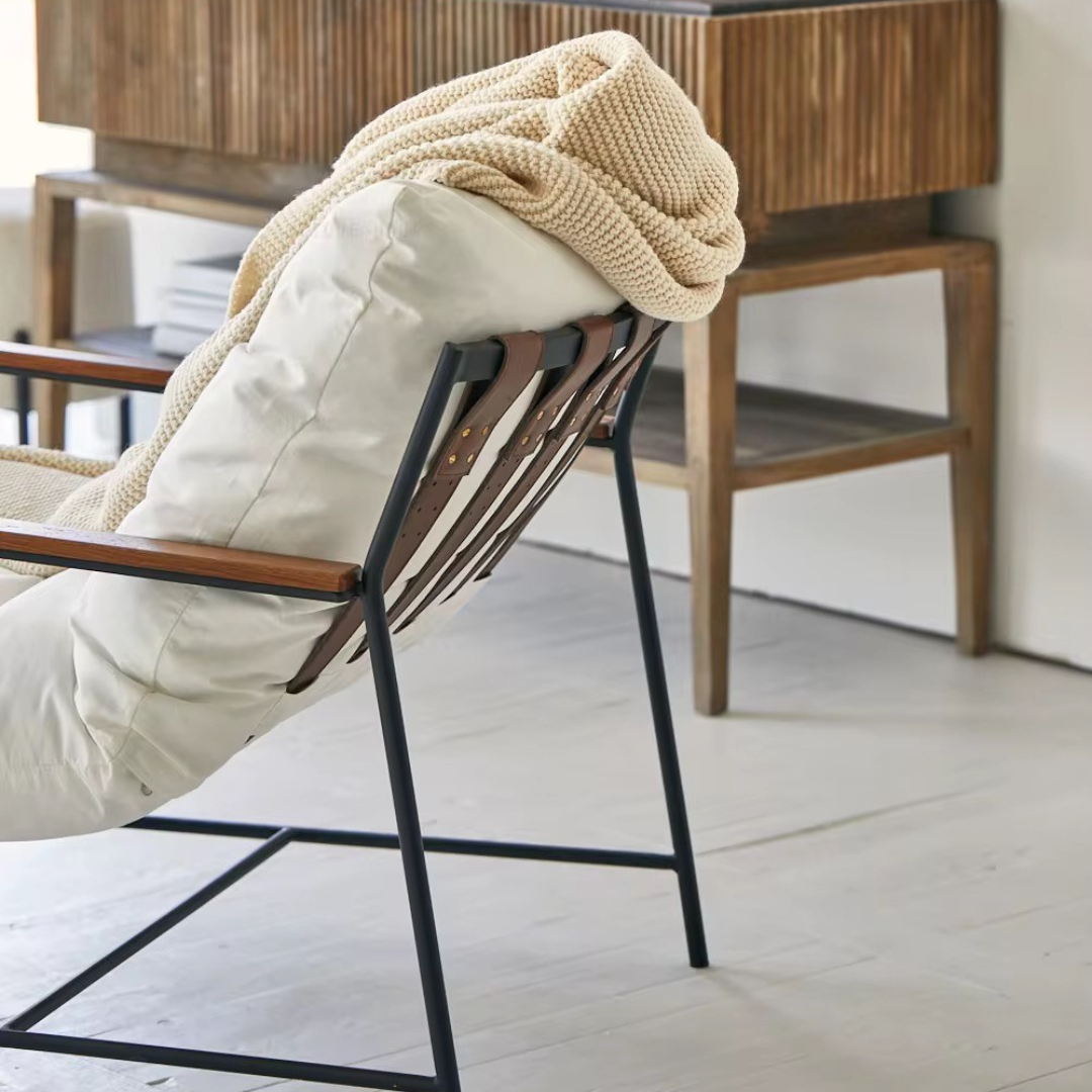 Vera, Steel & Leather Oversized Lounge Chair in White, 33”L x 41”W x 34”H