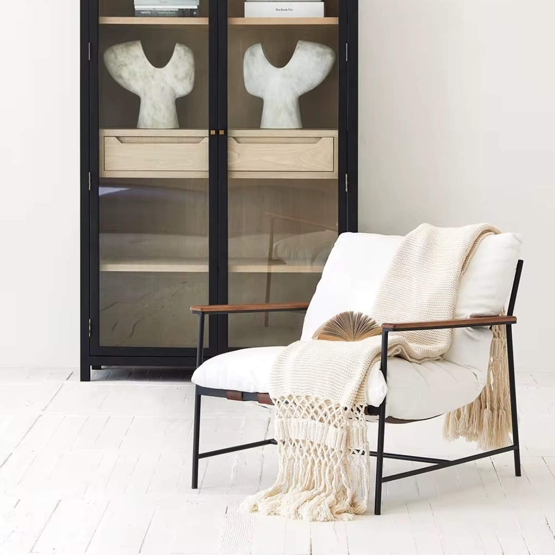 Vera, Steel & Leather Oversized Lounge Chair in White, 33”L x 41”W x 34”H