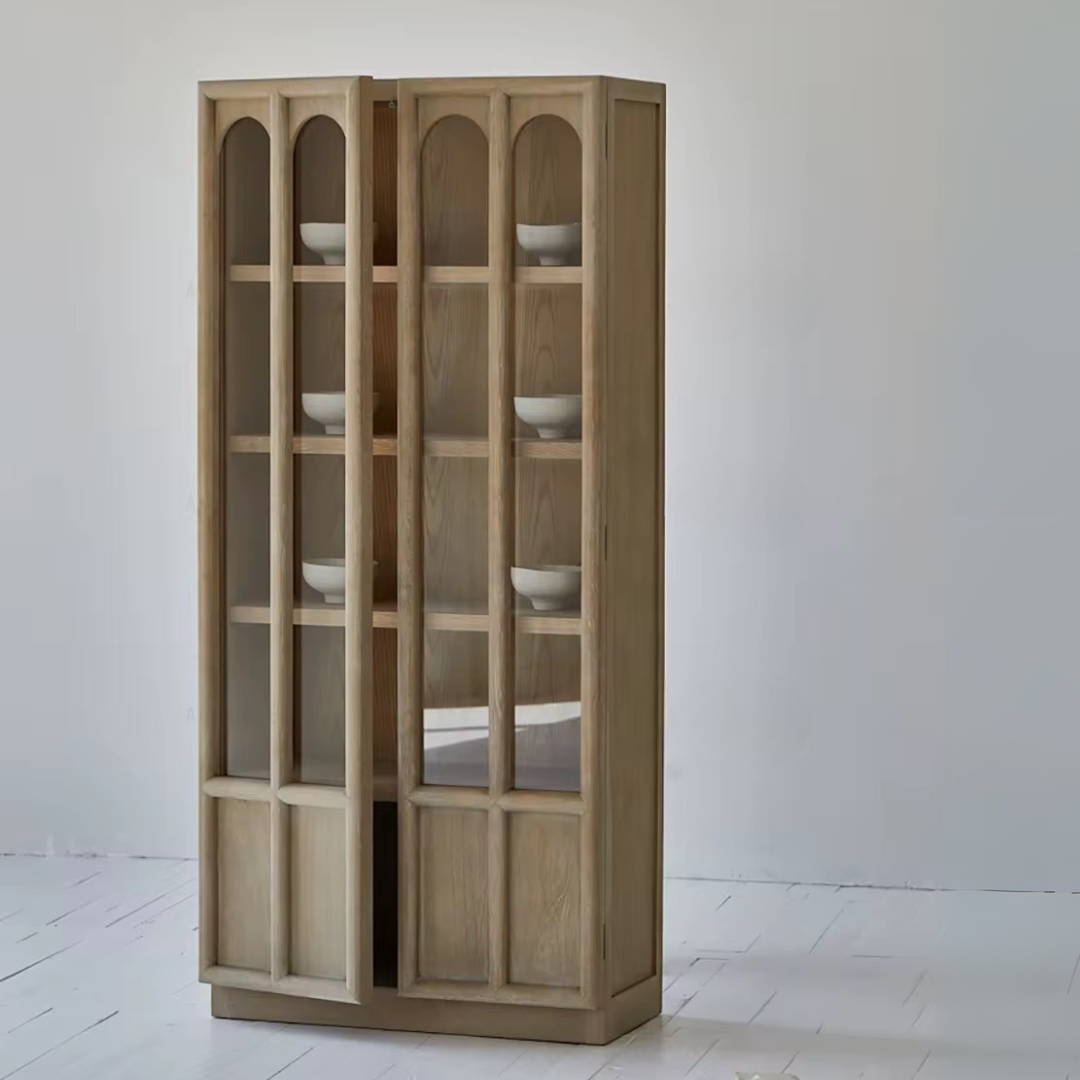 Oakmere, Oak Display Cabinet in Finished in a Warm Ash Finish, 32”L x 16”W x 71”H