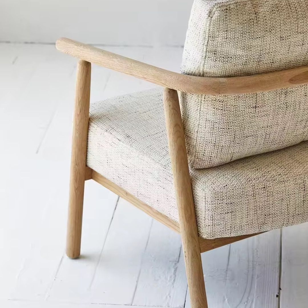 Athea Accent Lounge Chair, Solid Oak Armrest 28”L x 26”W x 32”H