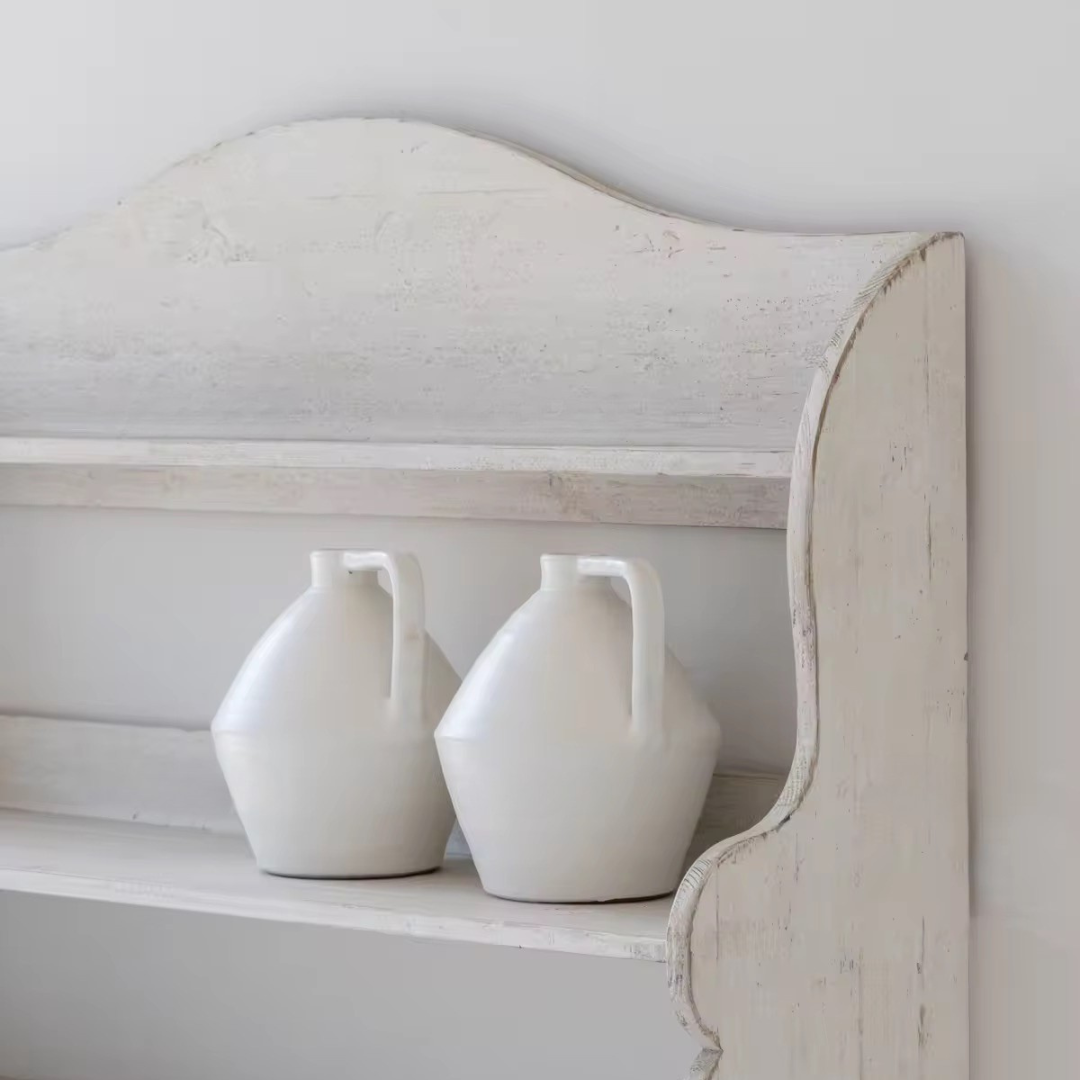 Elara, Reclaimed Pine Display Shelf in Brushed White Finish, 47”L x 12”W x 59”H