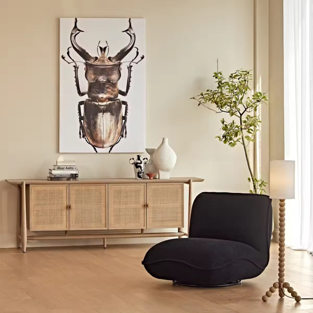 Avalon, Swivel Sofa Lounge Chair in Soft Black, 34”L x 38”W x 30”H