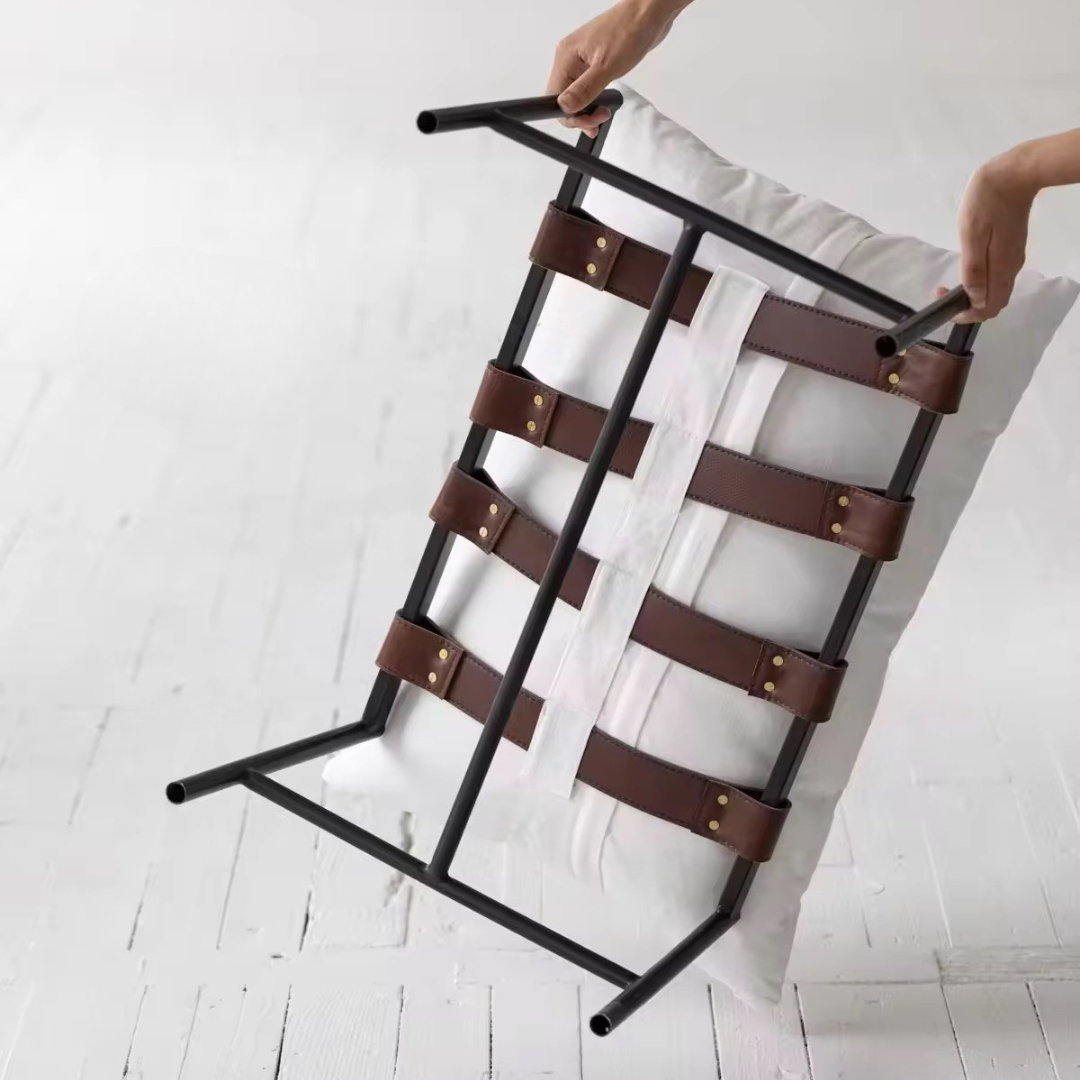 Vera, Steel & Leather Lounge Chair Foot Stool in White, 24”L x 17”W x 14”H