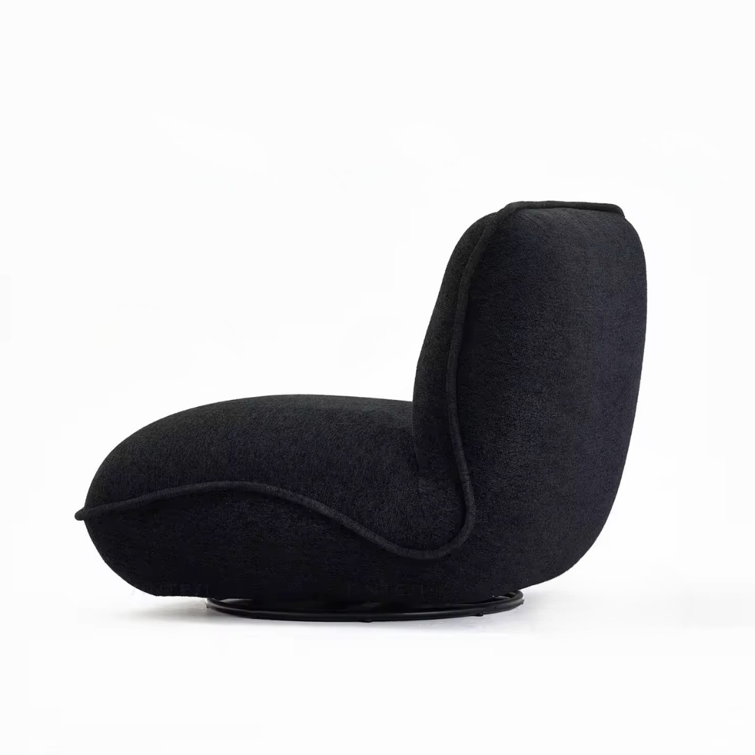 Avalon, Swivel Sofa Lounge Chair in Soft Black, 34”L x 38”W x 30”H
