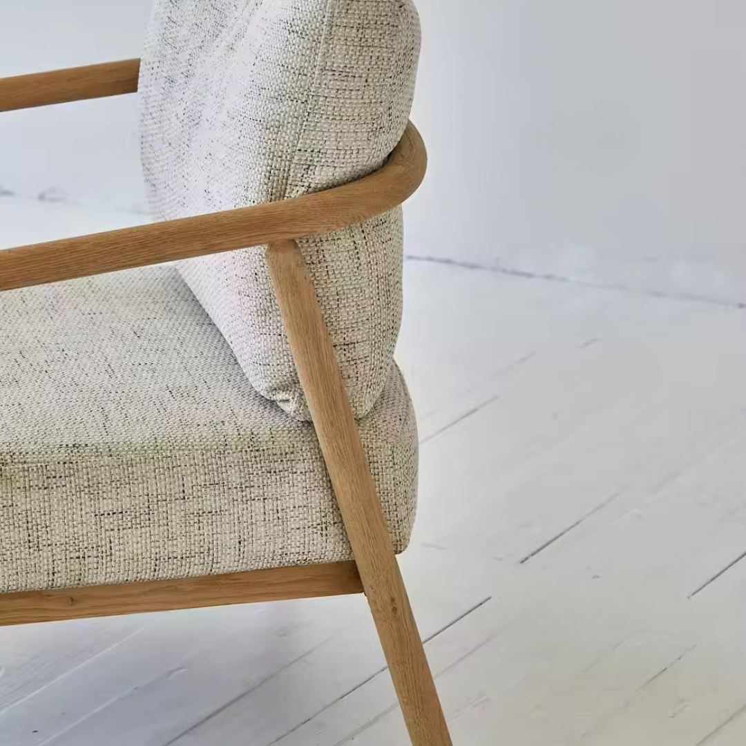 Athea Accent Lounge Chair, Solid Oak Armrest 28”L x 26”W x 32”H