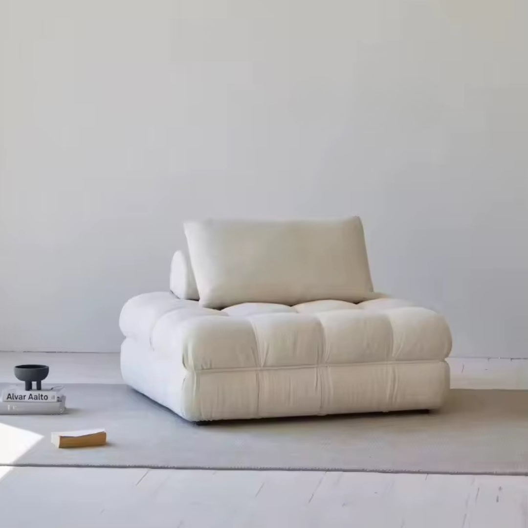 Solivare, Single Square Modular Sofa in Ivory White Boucle, 48”L x 48W x 31”H