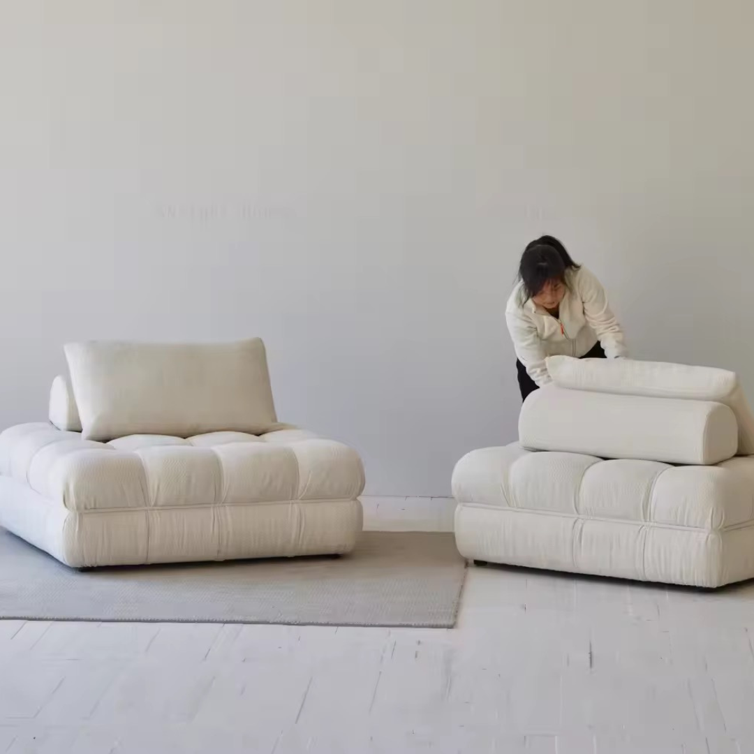 Solivare, Single Square Modular Sofa in Ivory White Boucle, 48”L x 48W x 31”H