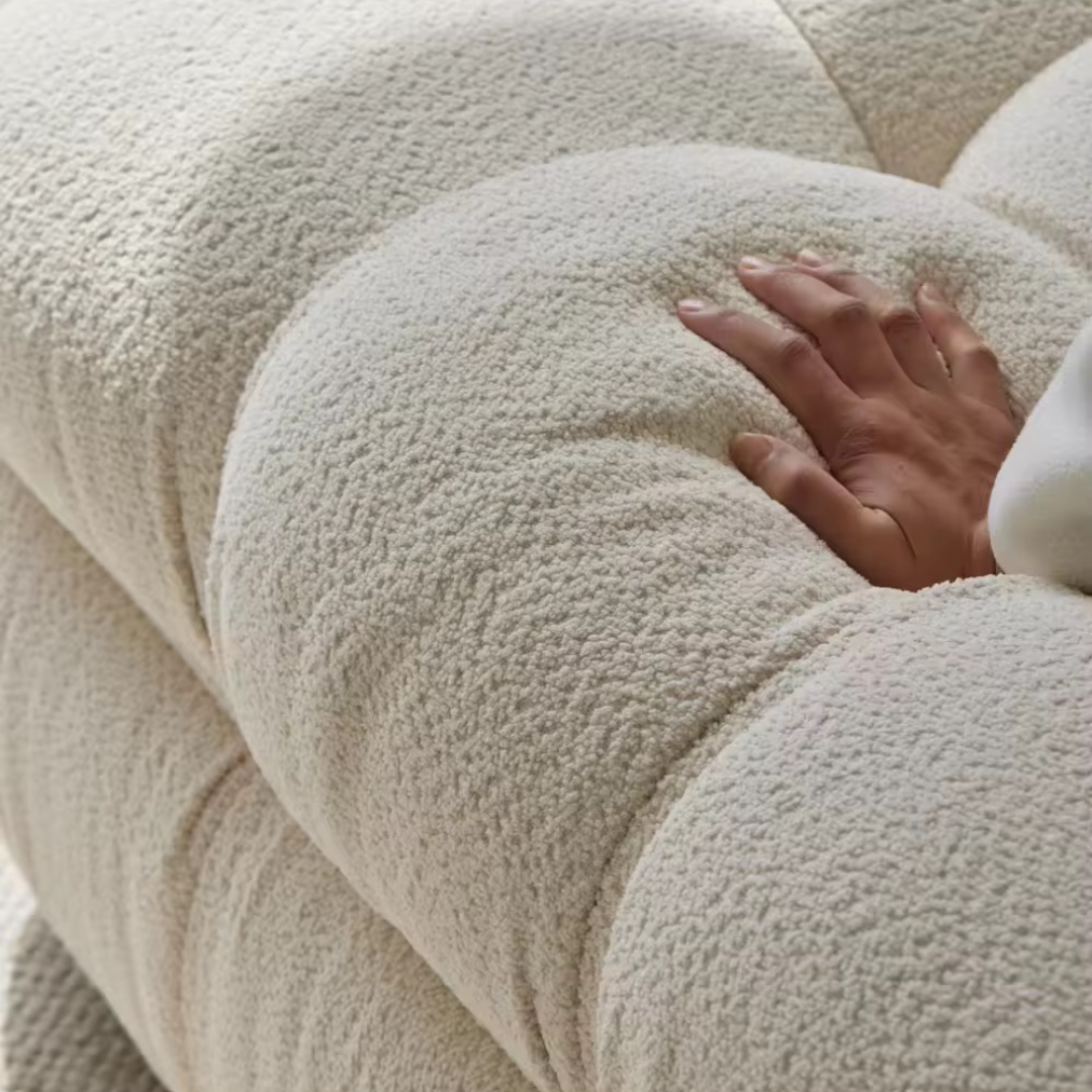 Solivare, Single Square Modular Sofa in Ivory White Boucle, 48”L x 48W x 31”H