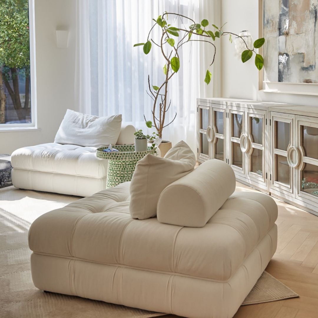 Solivare, Single Square Modular Sofa in Ivory White Boucle, 48”L x 48W x 31”H