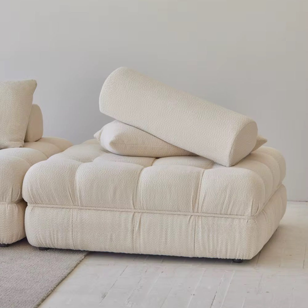 Solivare, Single Square Modular Sofa in Ivory White Boucle, 48”L x 48W x 31”H