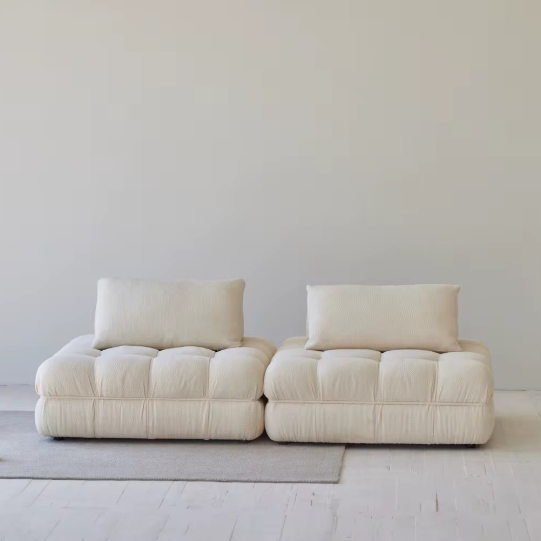 Solivare, Single Square Modular Sofa in Ivory White Boucle, 48”L x 48W x 31”H