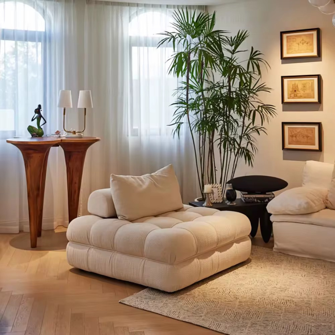 Solivare, Single Square Modular Sofa in Ivory White Boucle, 48”L x 48W x 31”H