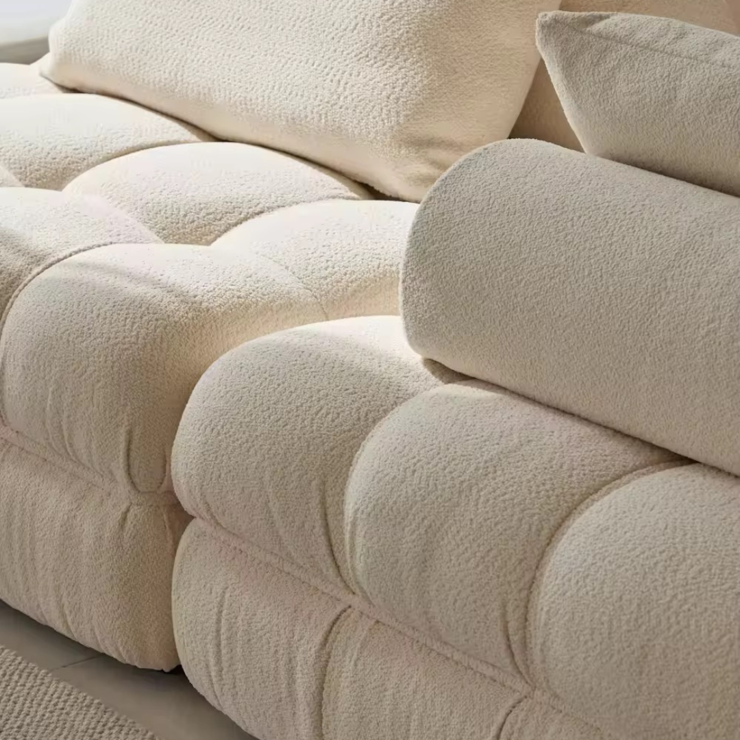 Solivare, Single Square Modular Sofa in Ivory White Boucle, 48”L x 48W x 31”H