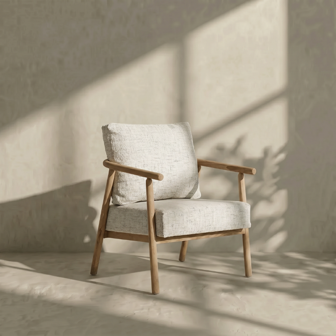 Athea Accent Lounge Chair, Solid Oak Armrest 28”L x 26”W x 32”H