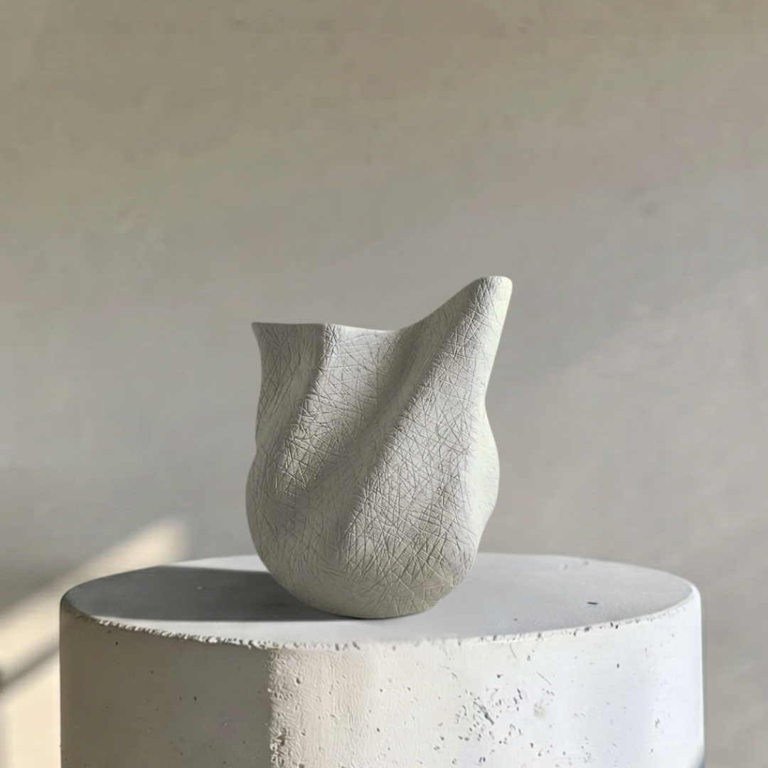 Everest Terracotta Vessel, Hand-painted in Linen White or Jet Black, 11.4"L x 10"W x 13"H