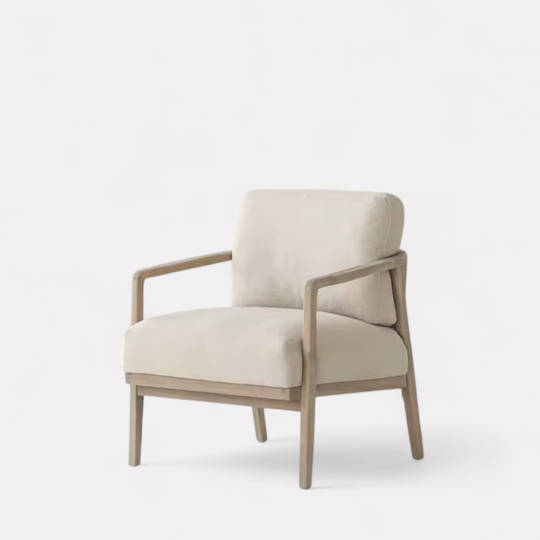 Arvora, Oak Rope Back Armchair in a Smoky Grey Finish with Oatmeal Linen Weave Upholstery & Hand Strung Rope Back Detail 30”L x 32”W x 35”H