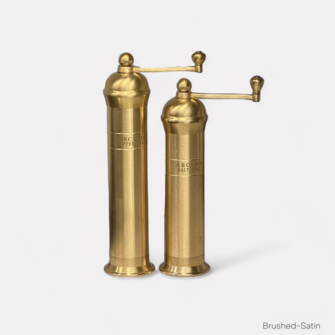 Arcadia, Vintage European Salt & Pepper Mill, Solid Brass, Timeless and Elegant Grinders 2.0