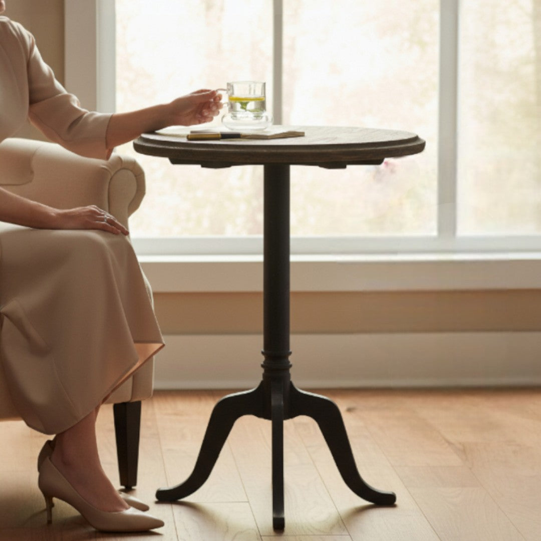 Bellevie, Pine Bistro Table Finished in Charcoal Wash, 24”D x 30”H