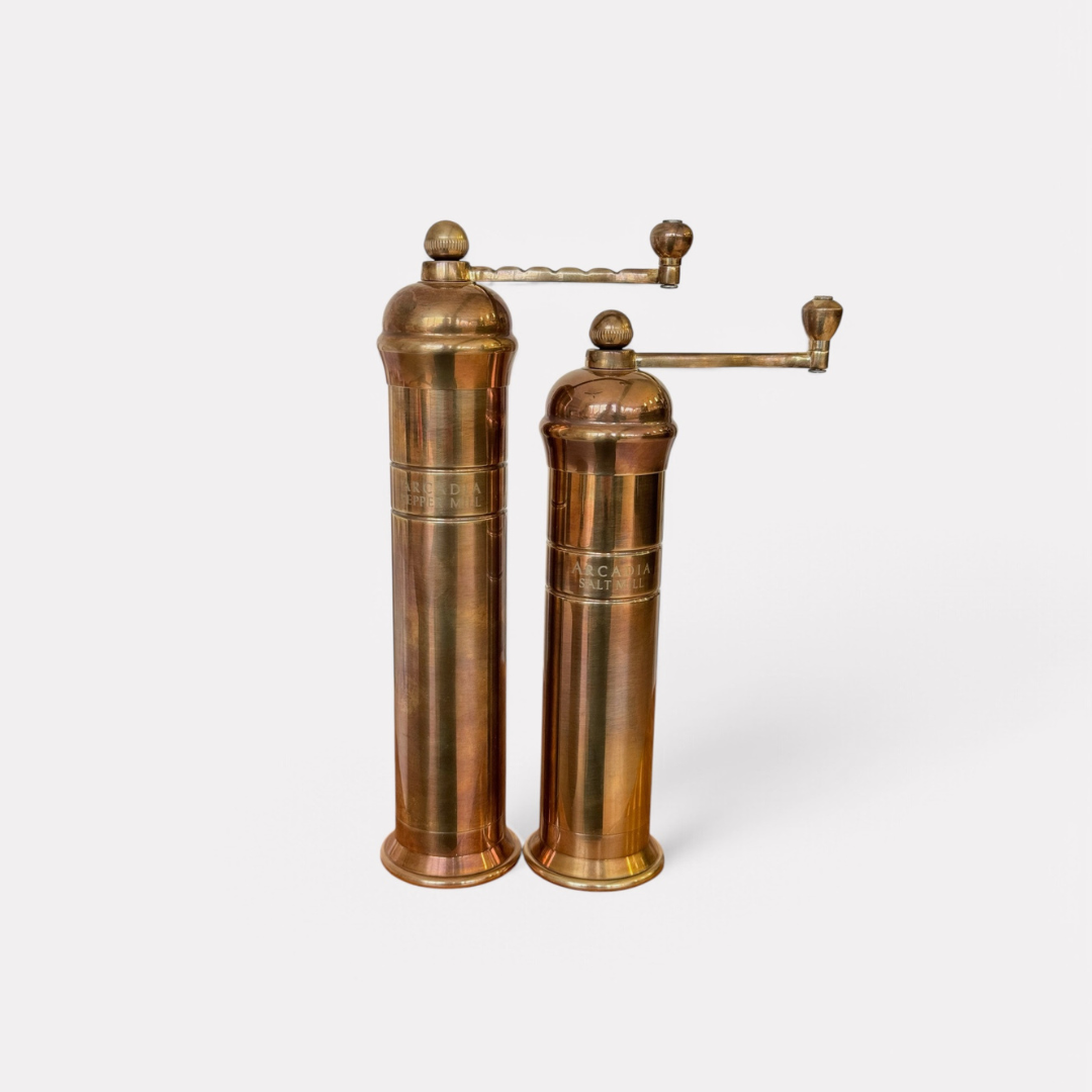 Arcadia, Vintage European Salt & Pepper Mill, Solid Brass, Timeless and Elegant Grinders