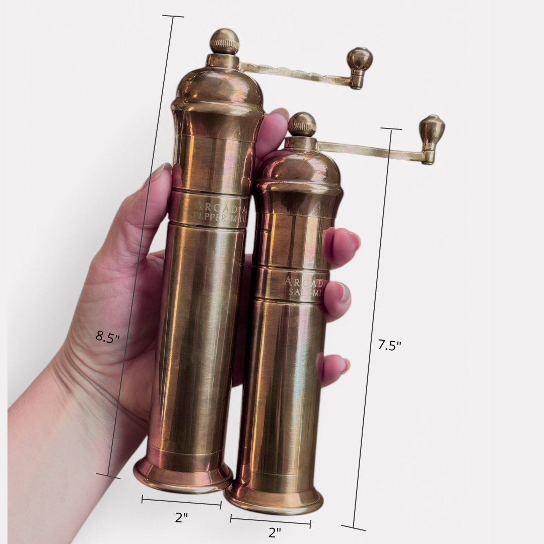 Arcadia, Vintage European Salt & Pepper Mill, Solid Brass, Timeless and Elegant Grinders
