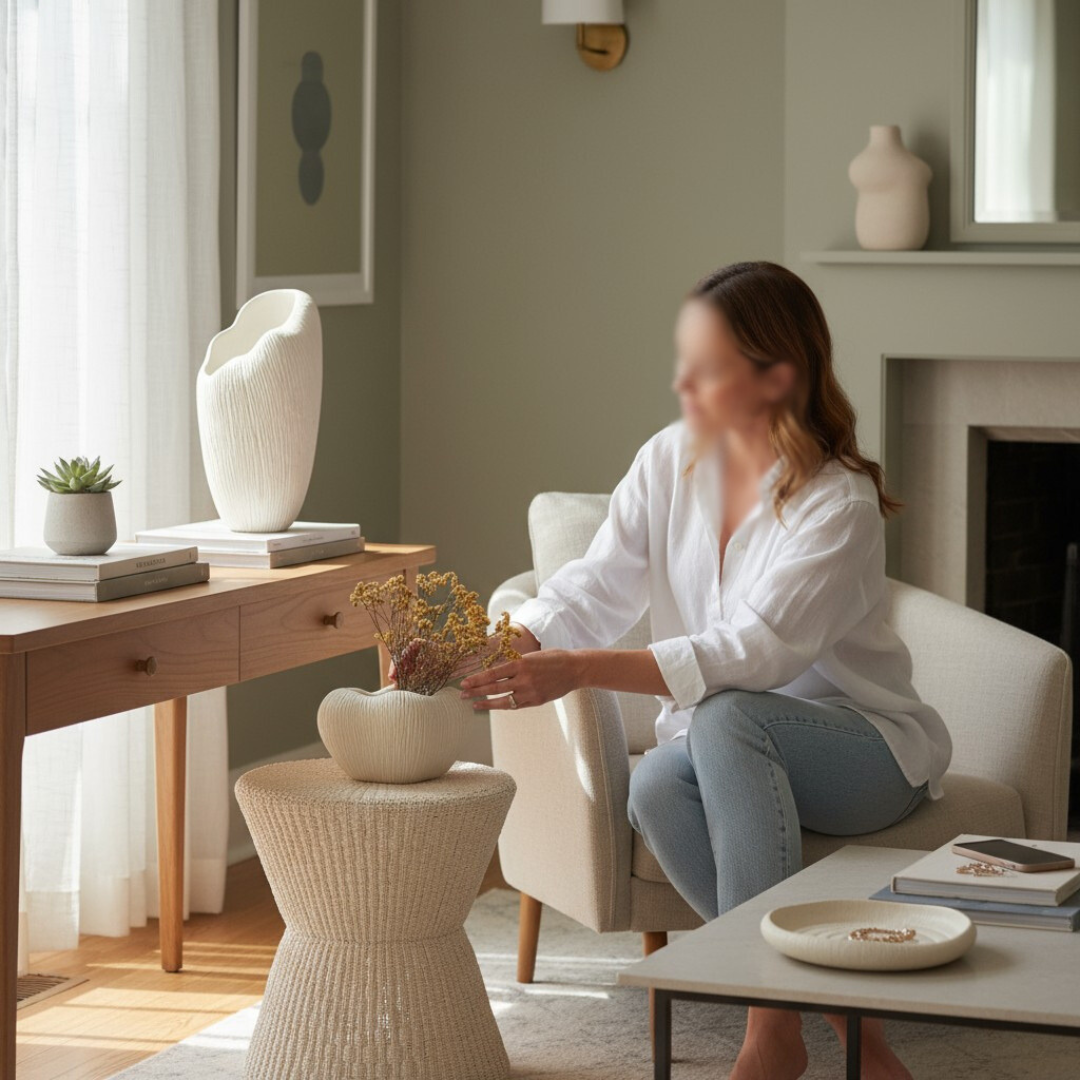 Zephyr Bowl, Artisan Cement Display Piece Hand-painted in White Dove, 9.8"D x 5.5"H