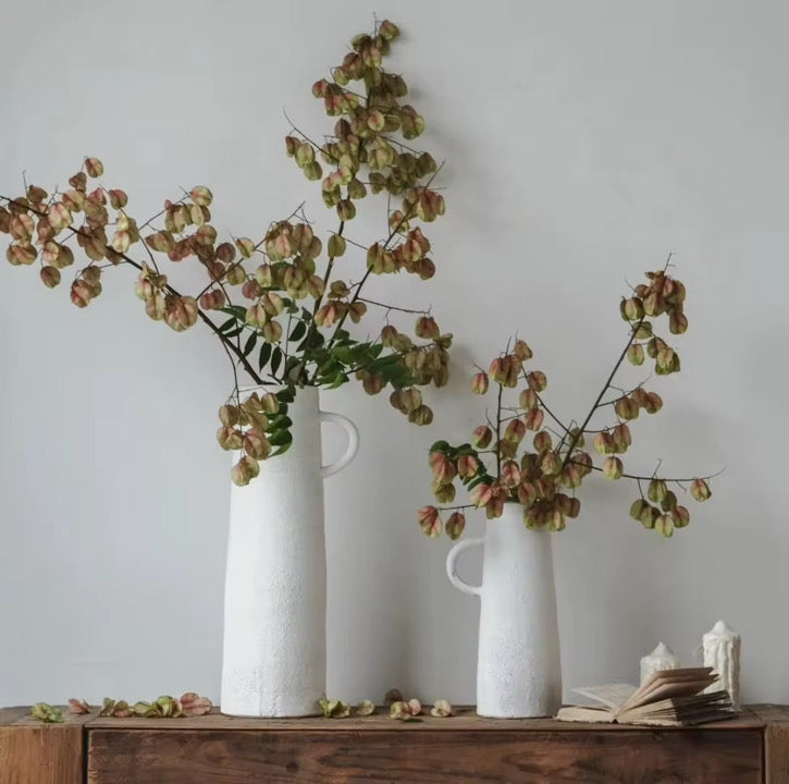 Savannah Pitcher-Style, Terracotta Vessel, Handpainted in Oyster White