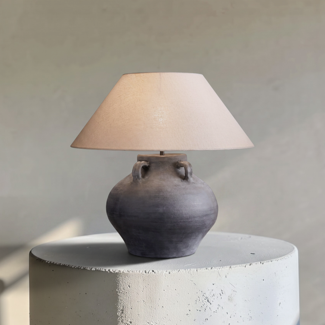 Cora, Ceramic Accent Lamp, Ivory Fabric Canopy 16.5" D x 19.7" H