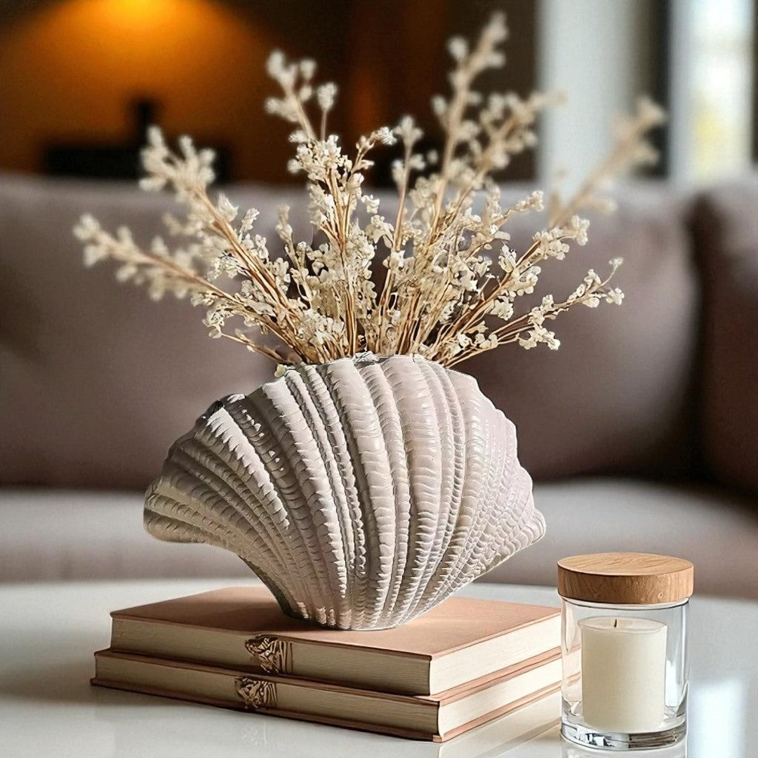 Coraline, Terracotta Vase Hand-painted in Oyster White, 12.2"L x 8.2"H