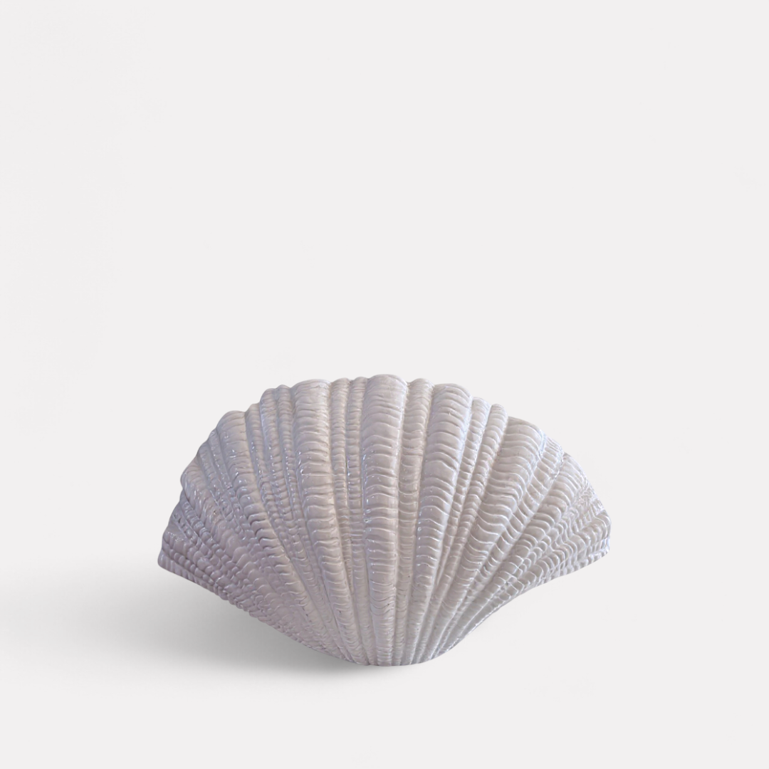 Coraline, Terracotta Vase Handpainted in Oyster White, 12.2"L x 8.2"H