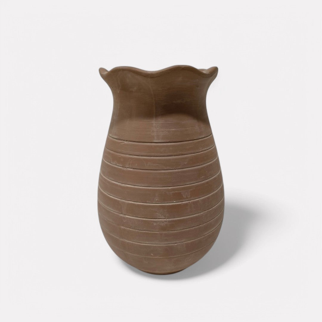 Sable Scalloped Crock,Terracotta Pot,Hand-Painted in Earthly Brown, 6.2"D x 9.4"H