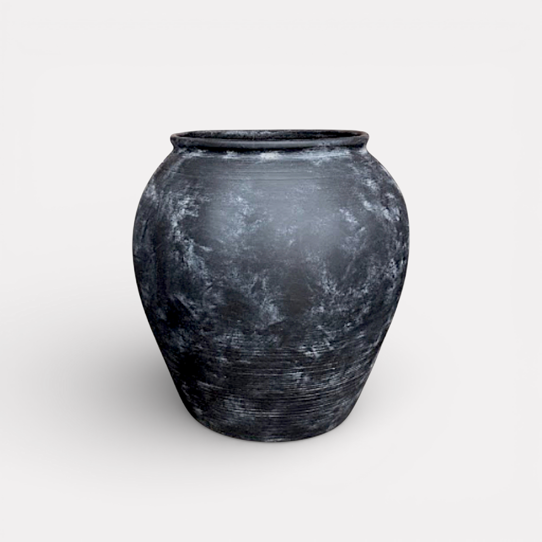 Cyprus XL,Fiber Clay Pot, Hand-painted in Weathered Black, 19.6"D x 19.6"H