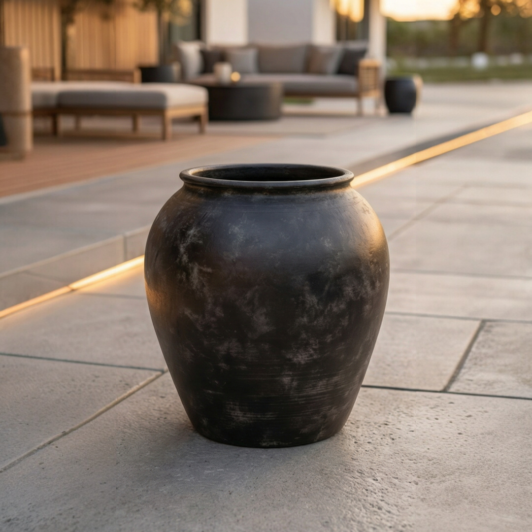 Cyprus XL,Fiber Clay Pot, Hand-painted in Weathered Black, 19.6"D x 19.6"H