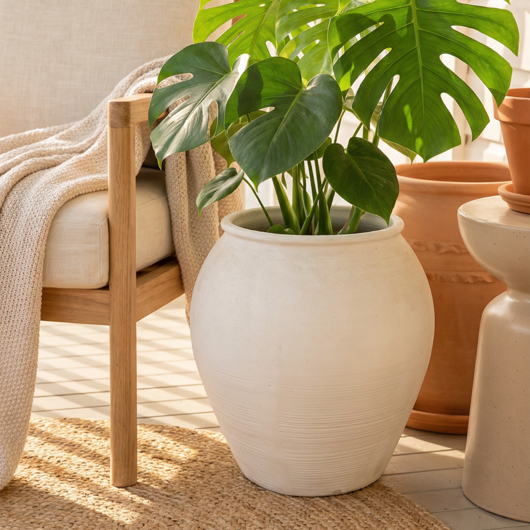 Cyprus XL, Fiber Clay Pot, Hand-painted in Clamshell, 19.6"D x 19.6"H