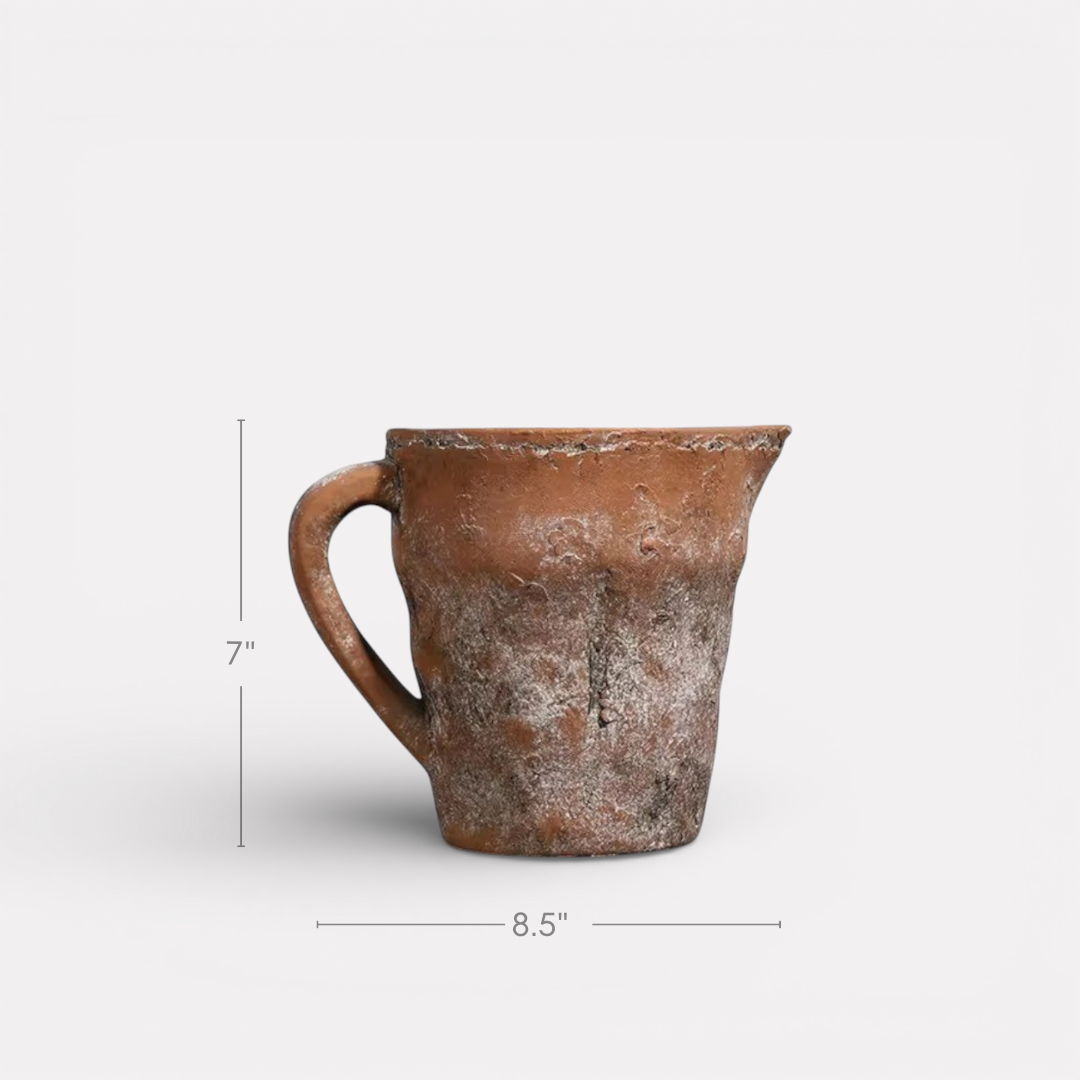 Valencia Carafe-Style Cement Planter, Hand-Painted in Aged Terracotta, 8.5"D x 7"H