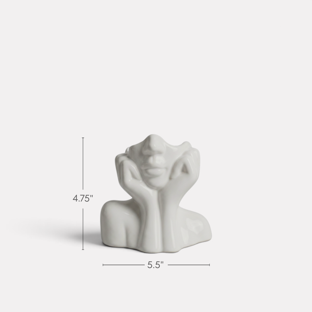 Calista Modern Lady Head Ceramic Vase, Gloss Finish, 5.5"W x 4.75"H