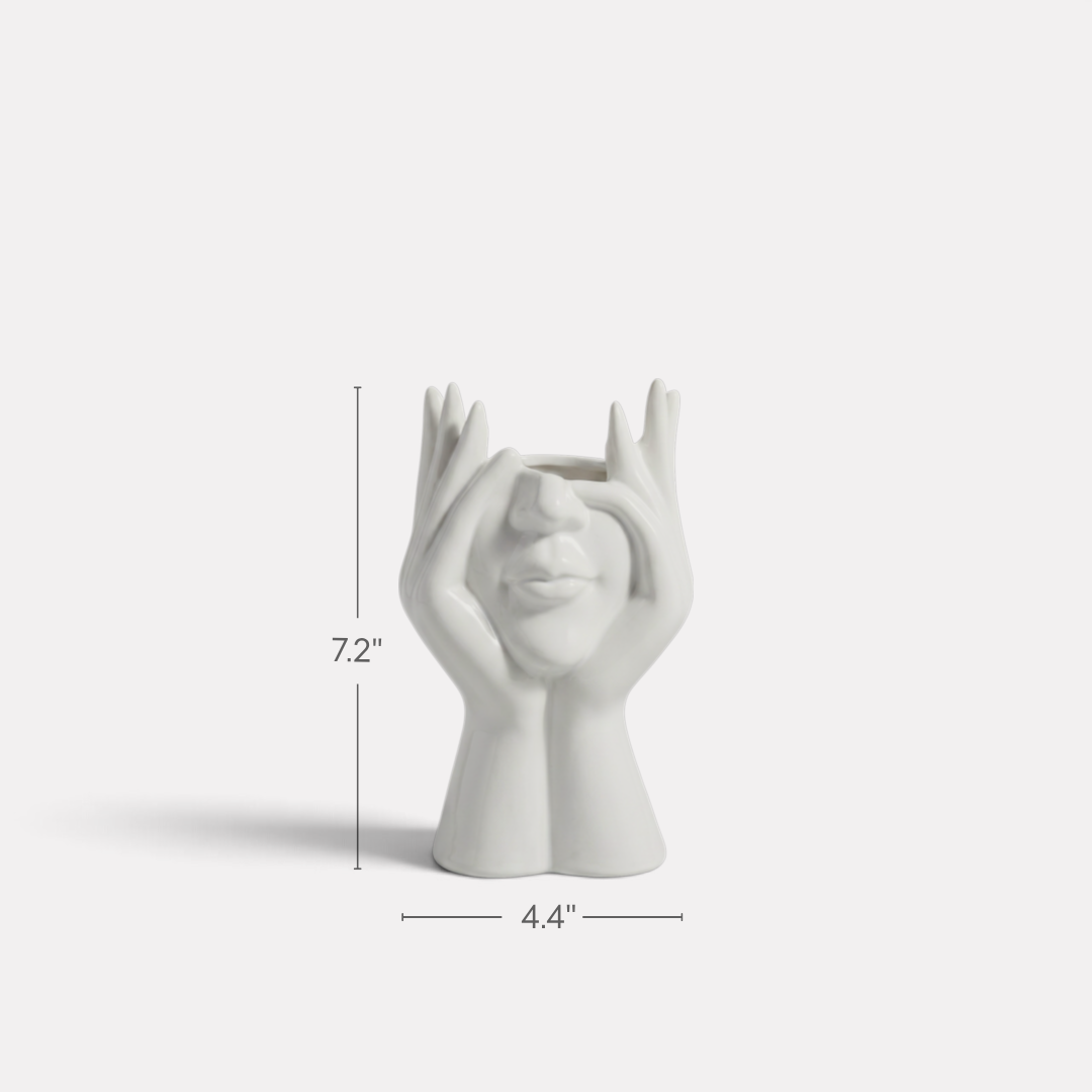 Marilla, Modern Lady Head Ceramic Vase, 4.4" L x 7.2" H