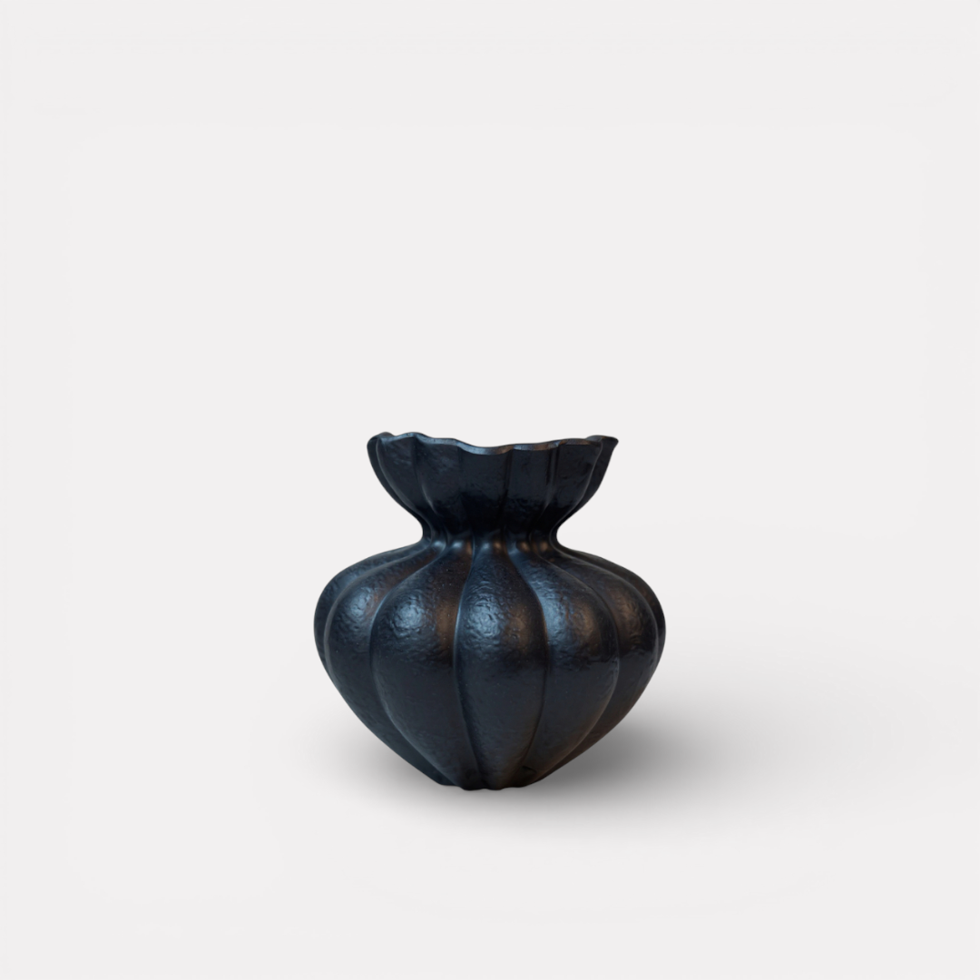 Ember Terra Vase Hand-painted in Jet Black, 8.6"D x 8.6"H