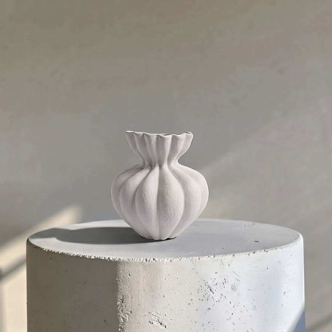 Ember Terracotta Vase, Hand-painted in White Dove, 8.6"D x 8.6"H