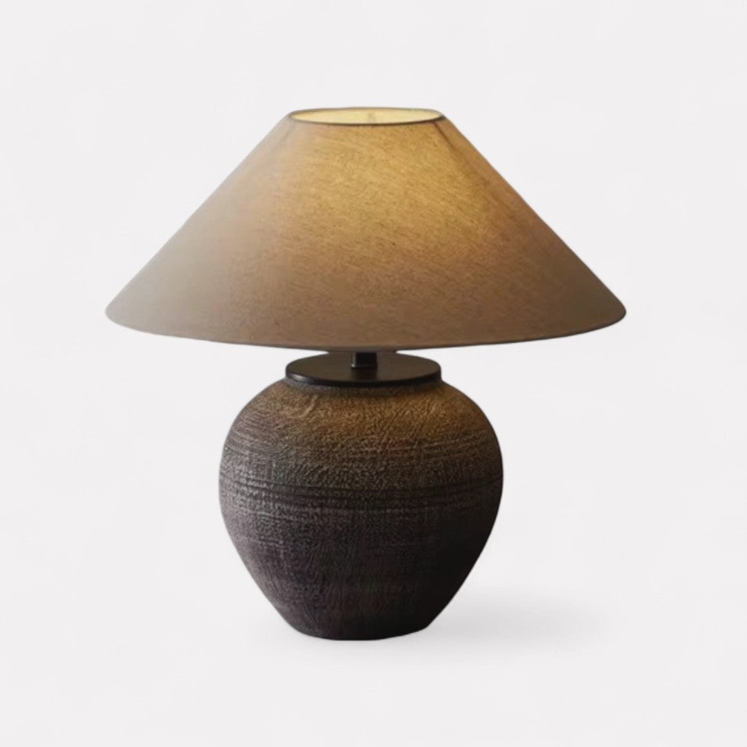 Erya, Textured Ceramic Base with Beige Glow Hemp Blend Shade, 15" D x 25.6" H