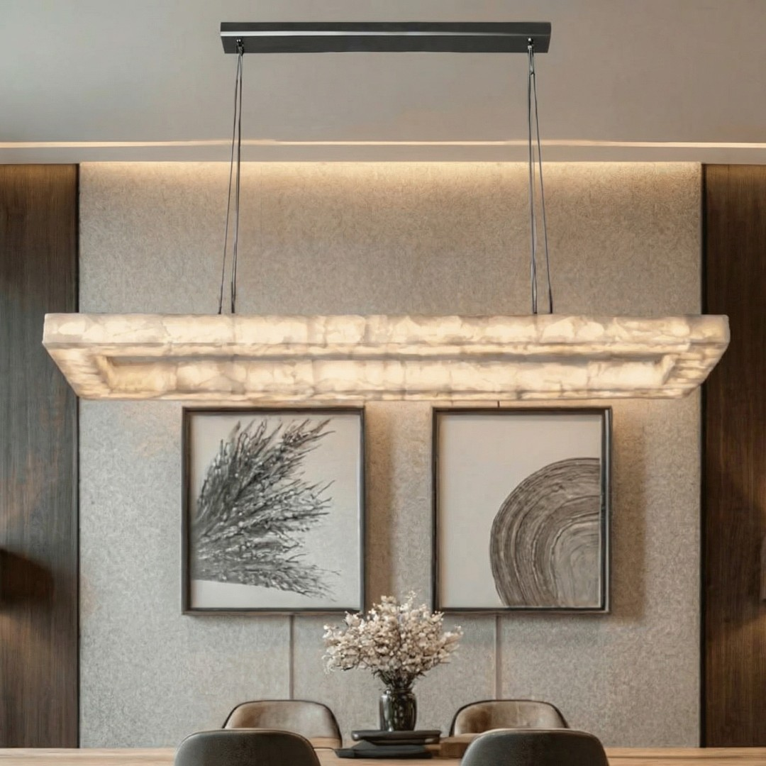 Eudora Alabaster Stone, Large Rectangular Custom Chandelier