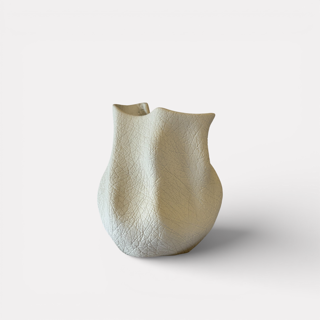 Everest Terracotta Vessel, Hand-painted in White Dove, 11.4"L x 10"W x 13."H