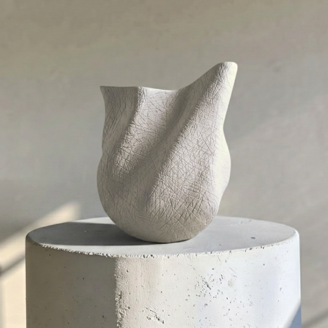 Everest Terracotta Vessel, Hand-painted in White Dove, 11.4"L x 10"W x 13."H