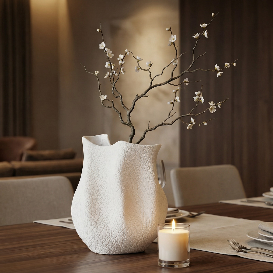 Everest Terracotta Vessel, Hand-painted in White Dove, 11.4"L x 10"W x 13."H