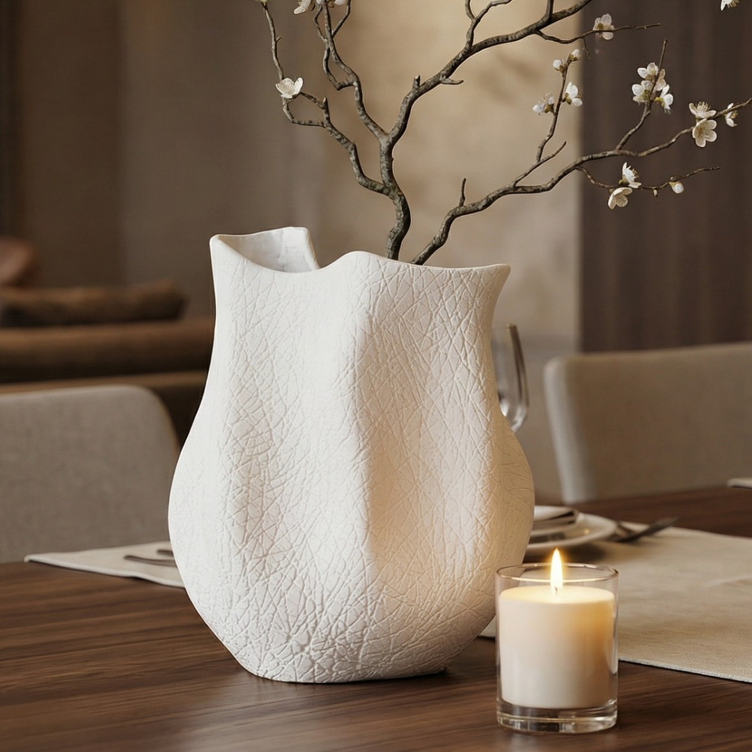 Everest Terracotta Vessel, Hand-painted in White Dove, 11.4"L x 10"W x 13."H