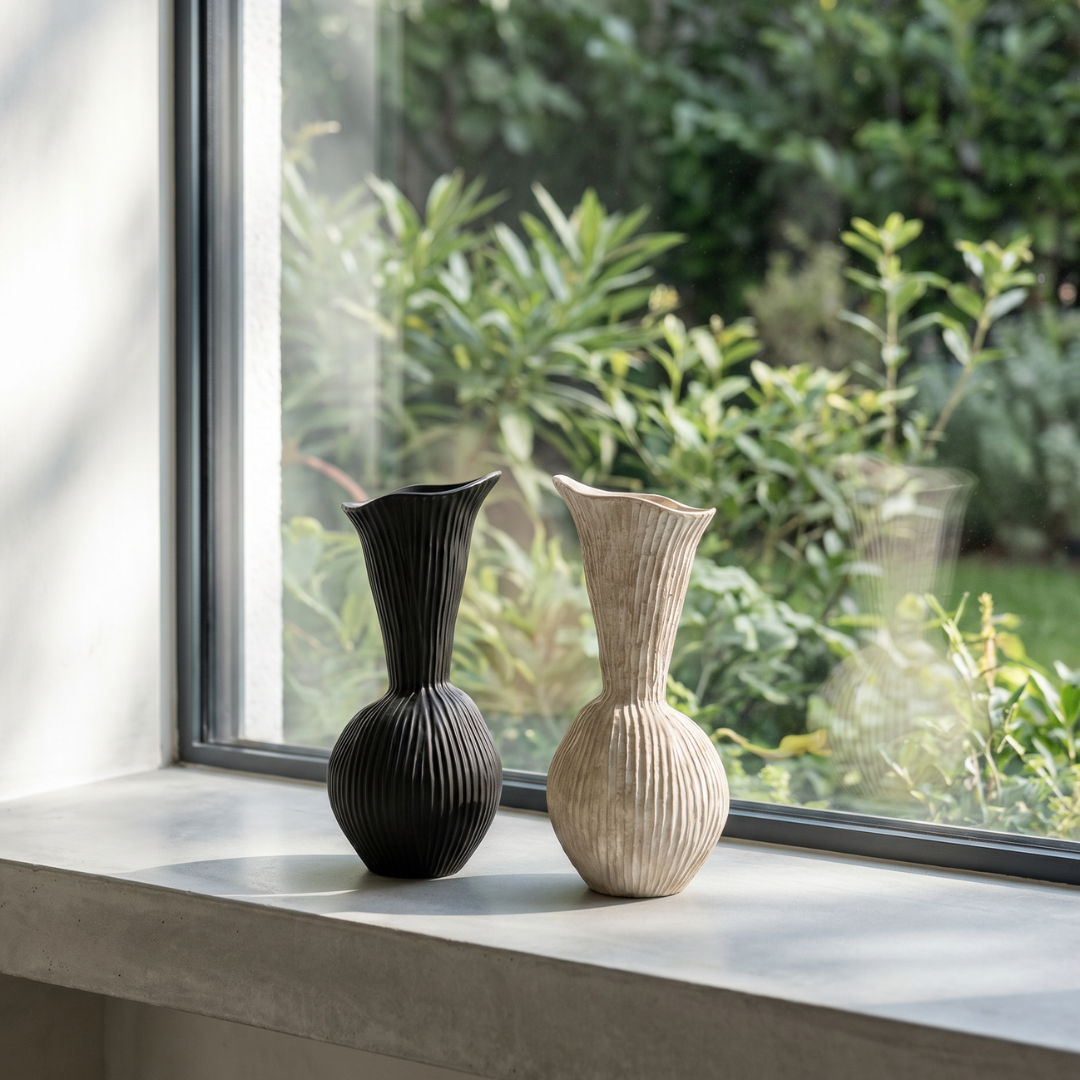 Everly Terracotta Vase Hand-painted in Sandwashed Ivory 4.7"D x 10.6"H